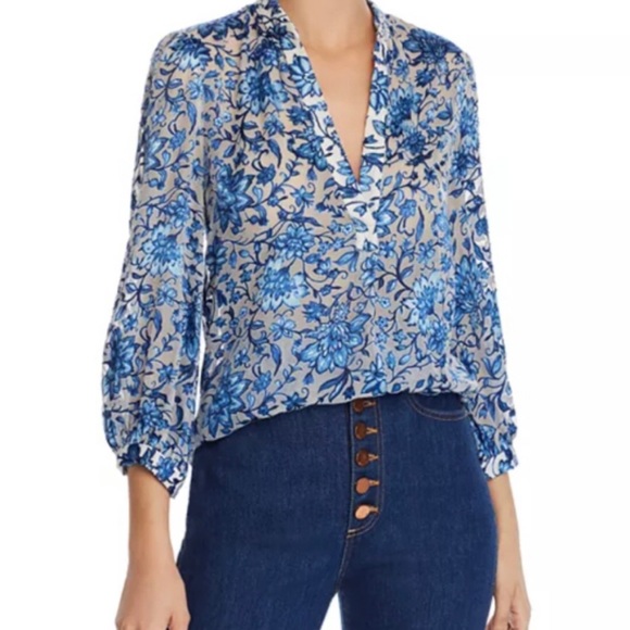 Alice + Olivia Tops - Alice + Olivia blue and white floral semi sheer blouse XS